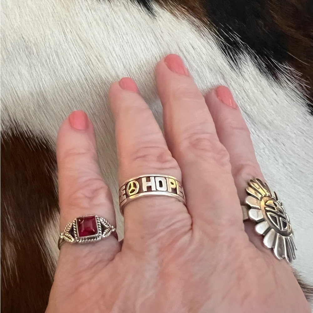 ❤️ Red Dahlia Kingman Turquoise 925 Square Stone Ring Navajo Style Size 5.5 - Picture 5 of 16